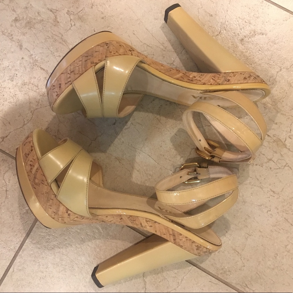 Prada beige cork platform leather sandal 36.5 - Picture 4 of 8